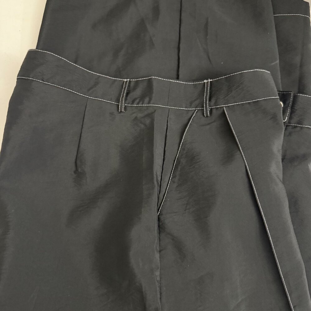 Reclaimed Vintage Unisex Wide Leg Pants L /US 8 Black High Waist Contrast Stitch - Picture 3 of 10
